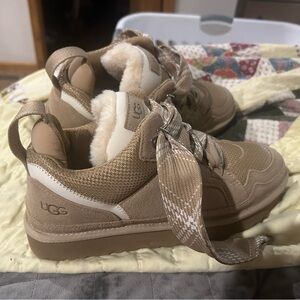 UGG Beige Sneakers with Plaid Laces